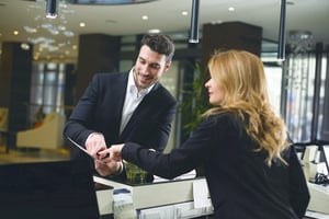 hospitality customer at hotel front desk